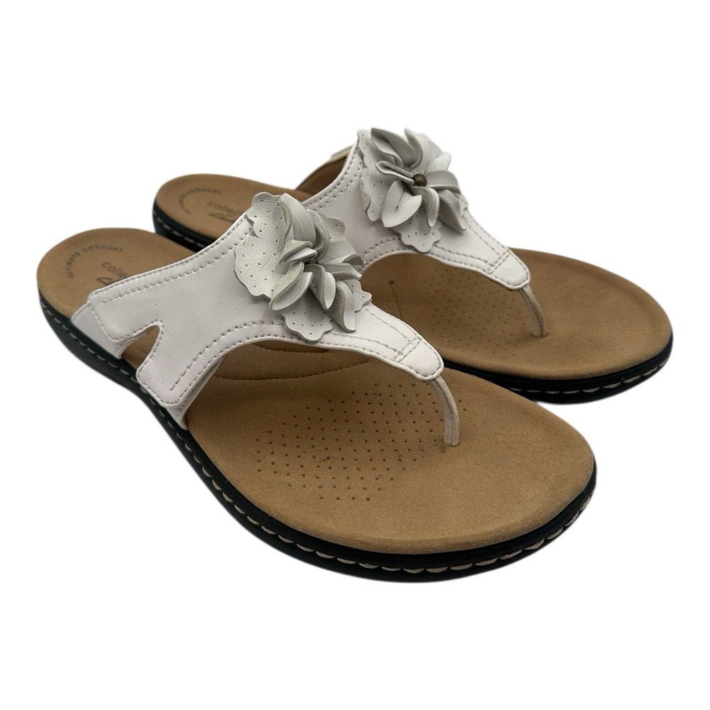 Clarks Laurieann Gema Sandals Women Sz 10 M White Floral Strappy Thong Flip Flop